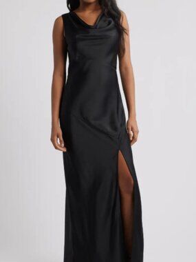 WAYF Lea Cowl Neck Satin Gown